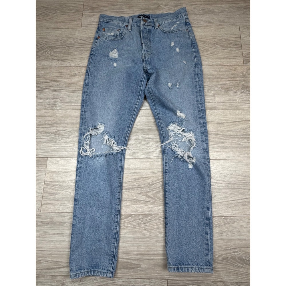 Levis Made & Crafted 501 Skinny‎ Fit Selvedge  Distressed Jeans Light Wash 28x30